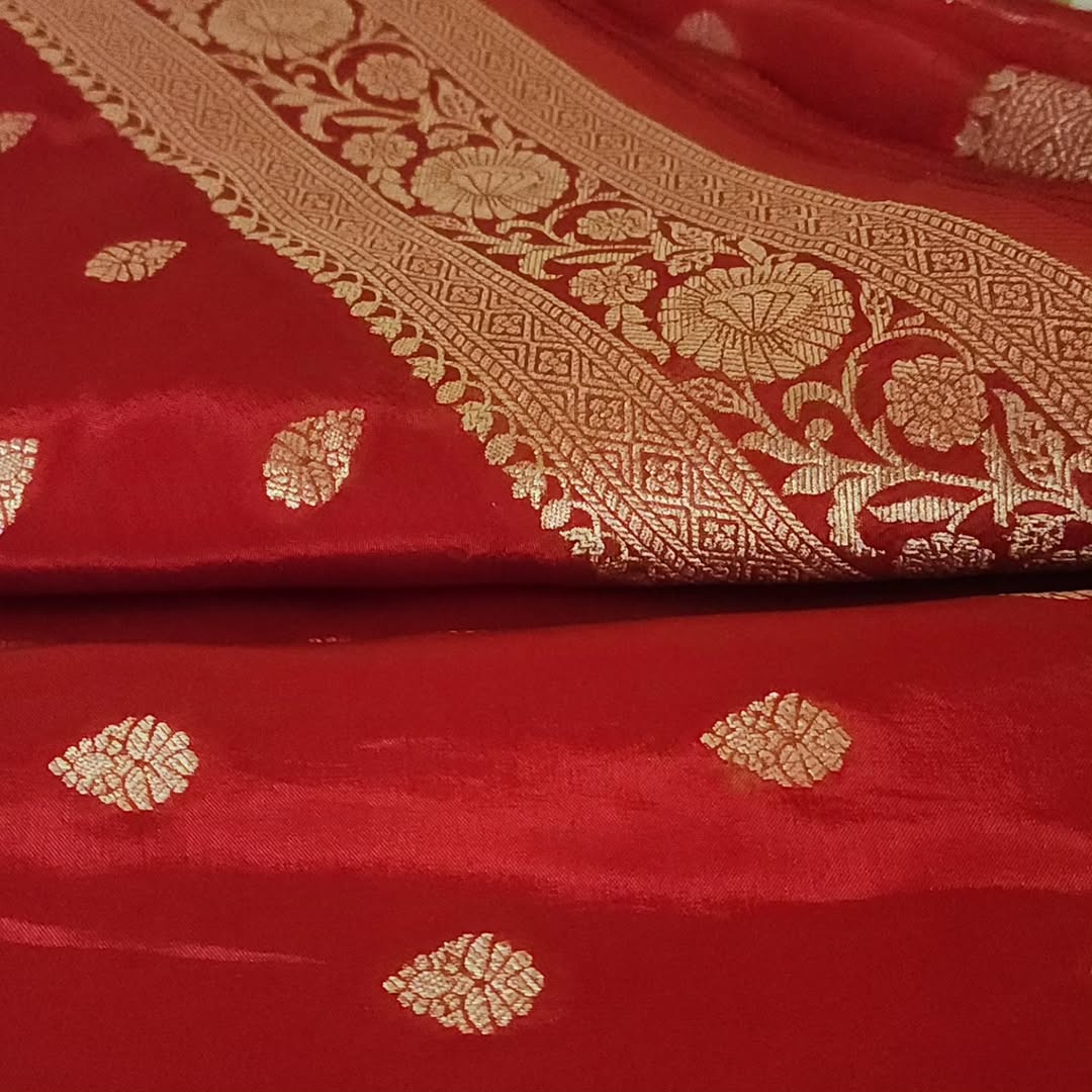 Elegant Red Banarasi Silk Saree with Golden Zari Weaving - image 1