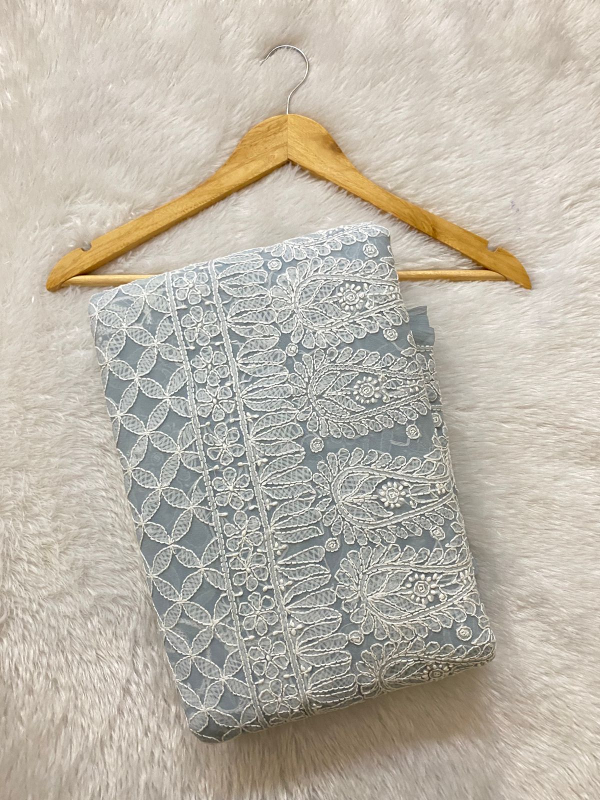 Grey Chikankari Saree with White Embroidery - image 1