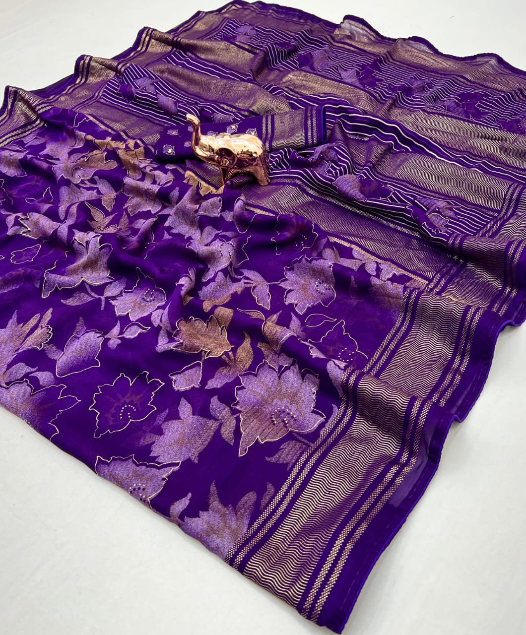 Royal Purple Floral Zari Saree - image 1