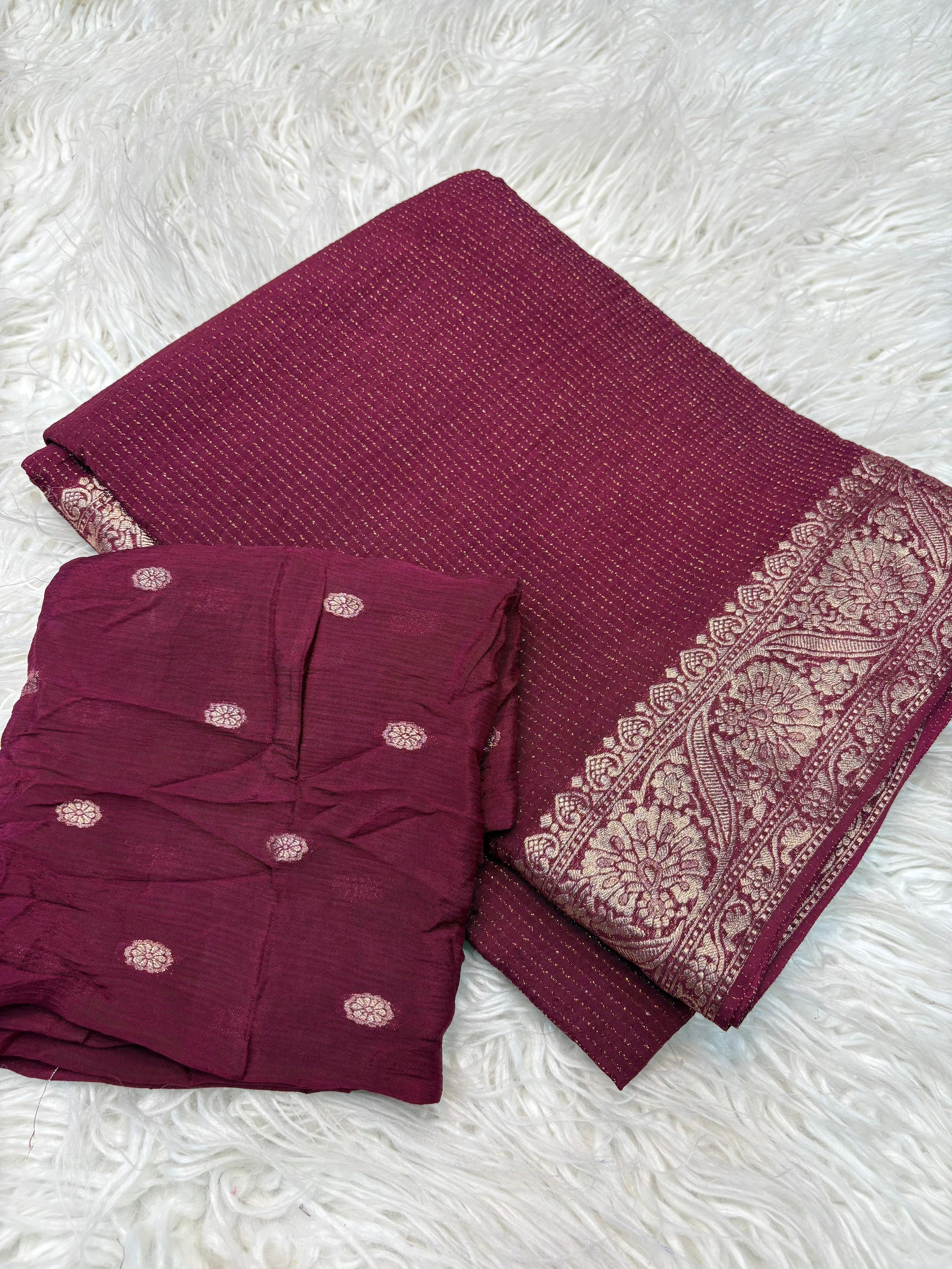 Maroon Zari Border Saree