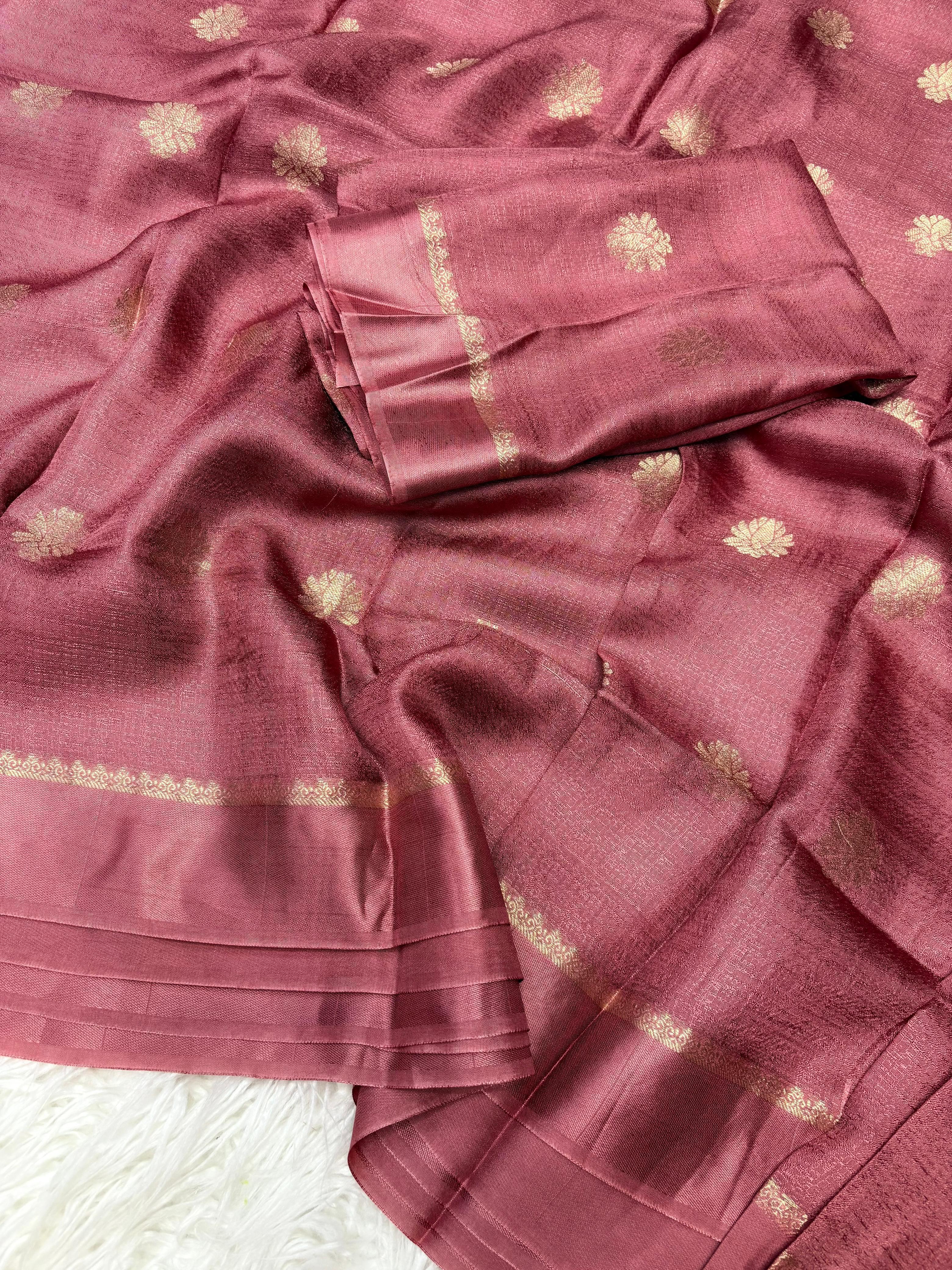 Soft Pink Floral Zari Saree – Graceful Party & Occasion Wear