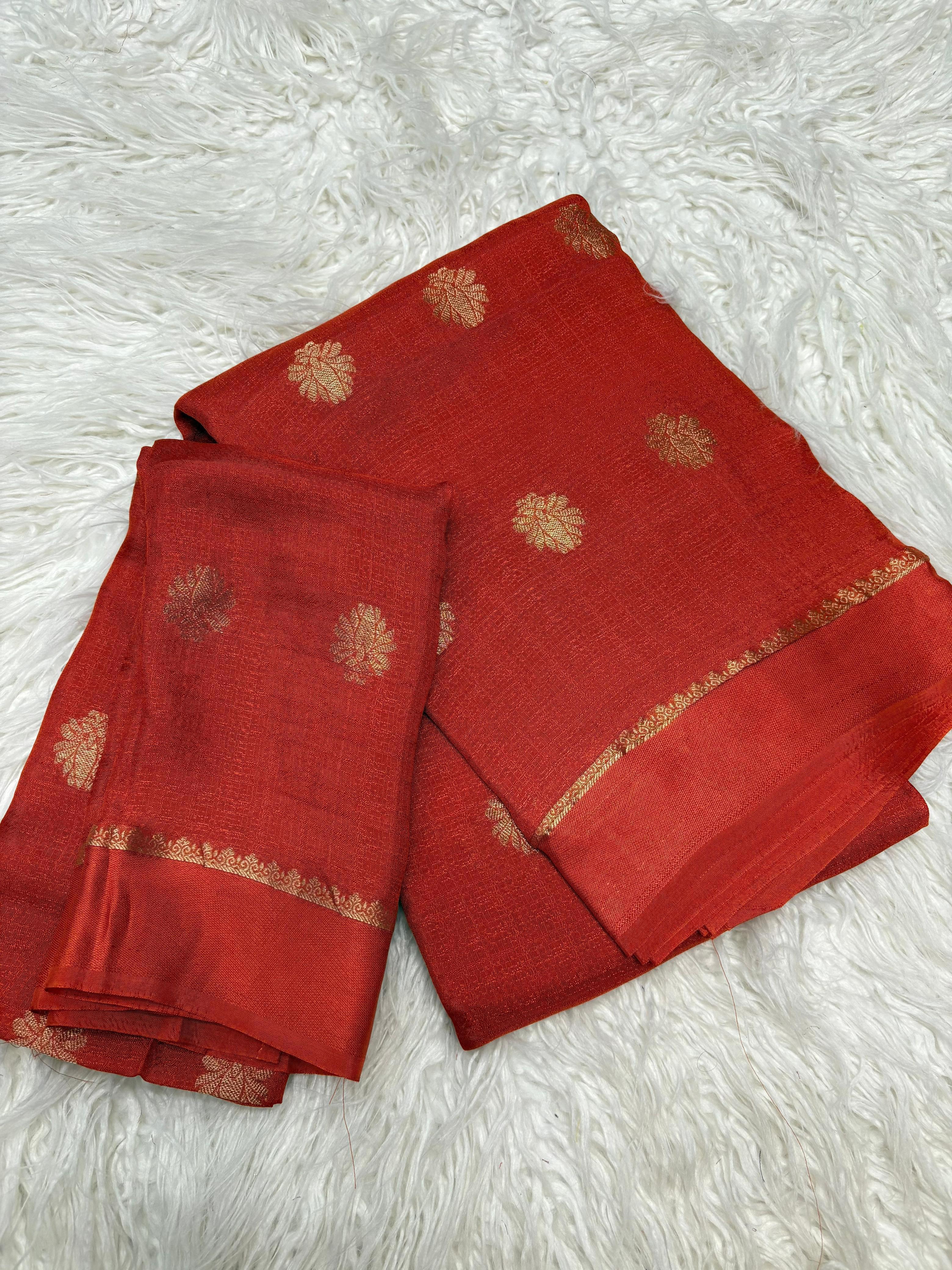 Rust Red Floral Zari Saree – Traditional Festive & Wedding Wear