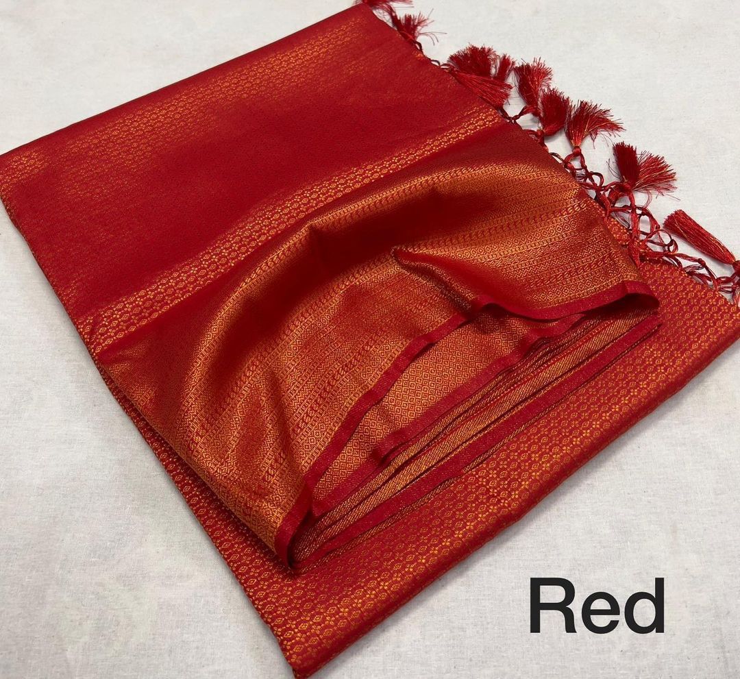 Classic Red Silk Saree with Rich Golden Zari Border