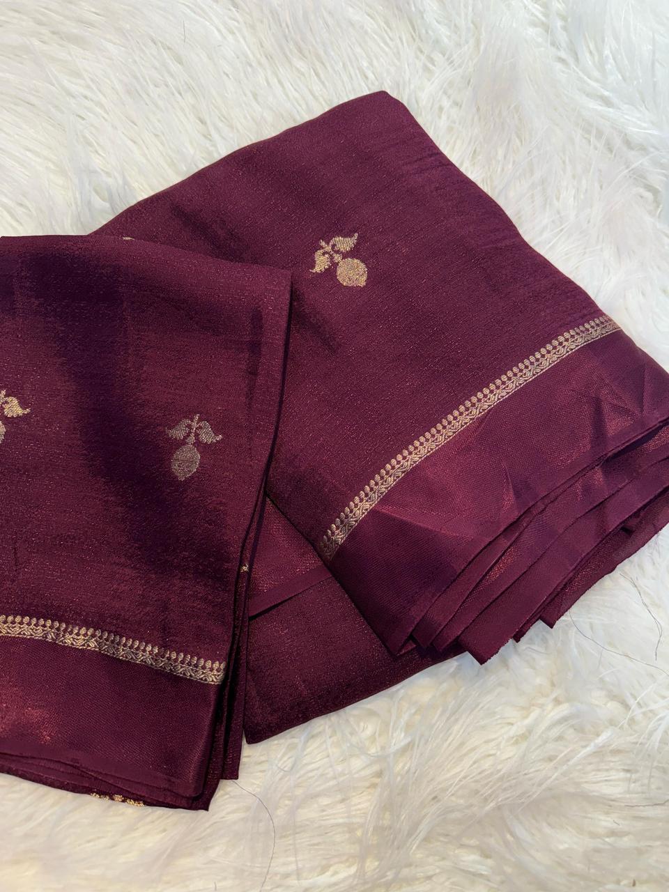Classic Wine Maroon Saree with Golden Butta & Rich Border