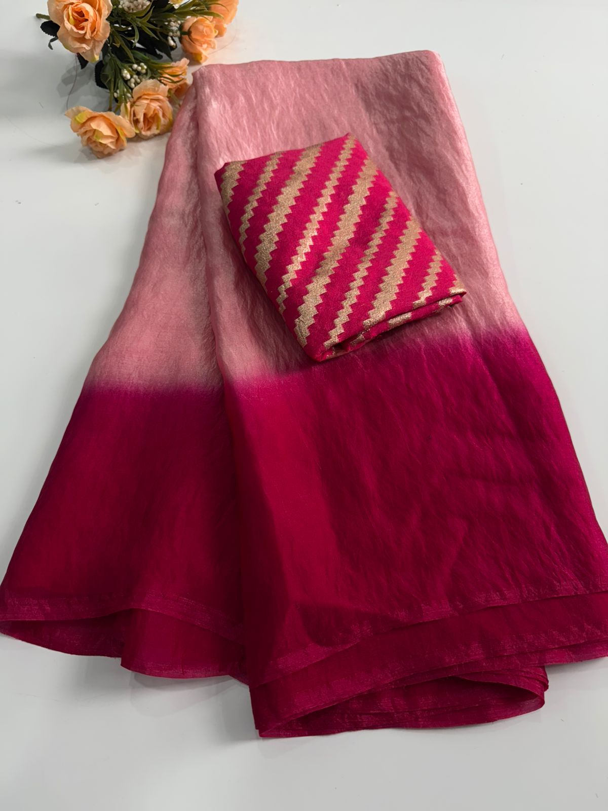 Vibrant Pink Ombre Cotton Silk Saree with Stylish Blouse