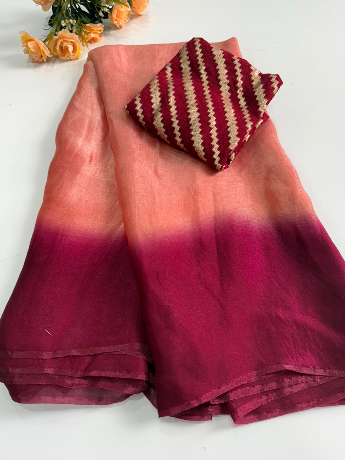 Graceful Maroon Ombre Cotton Silk Saree with Designer Blouse